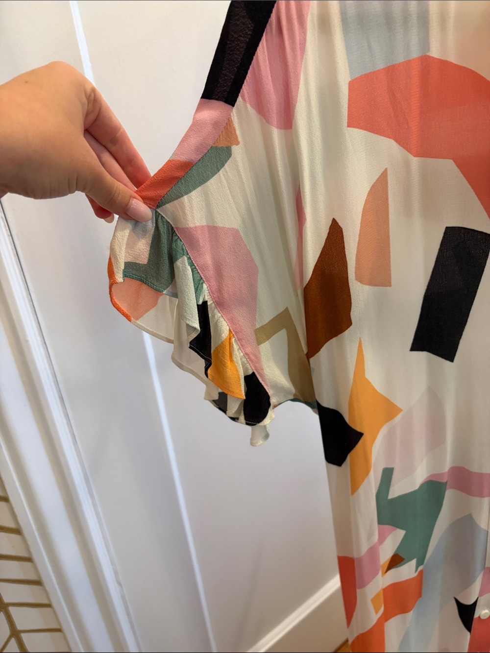 Abstract Print Button-Front Midi Dress in Multi-Color - Picture 2 of 5